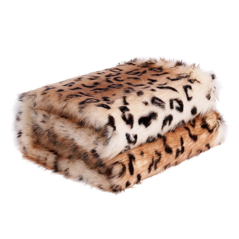 Plush Leopard Faux-Fur Blanket Throw